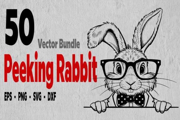 50 Peeking Rabbit Bundle for Graphics and Crafts