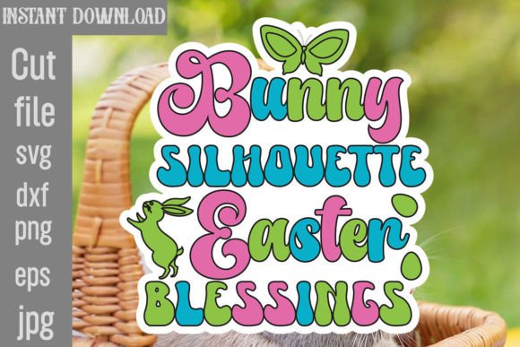 Bunny Silhouette Easter Blessings Retro