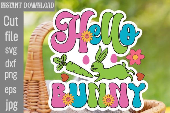 Hello Bunny Retro Easter SVG Graphics